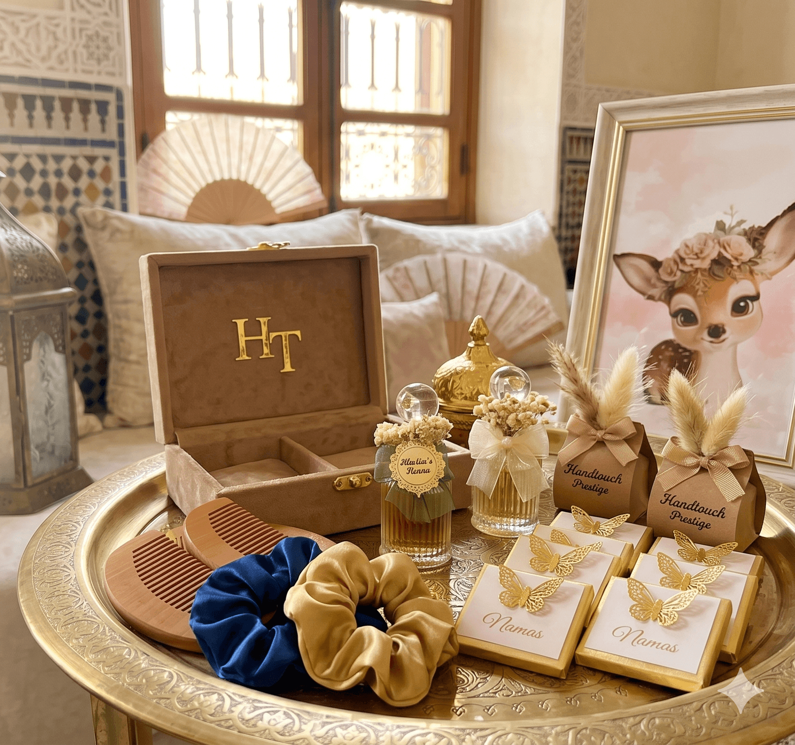 Elegant personalized gifts and event favors in a beautiful setting